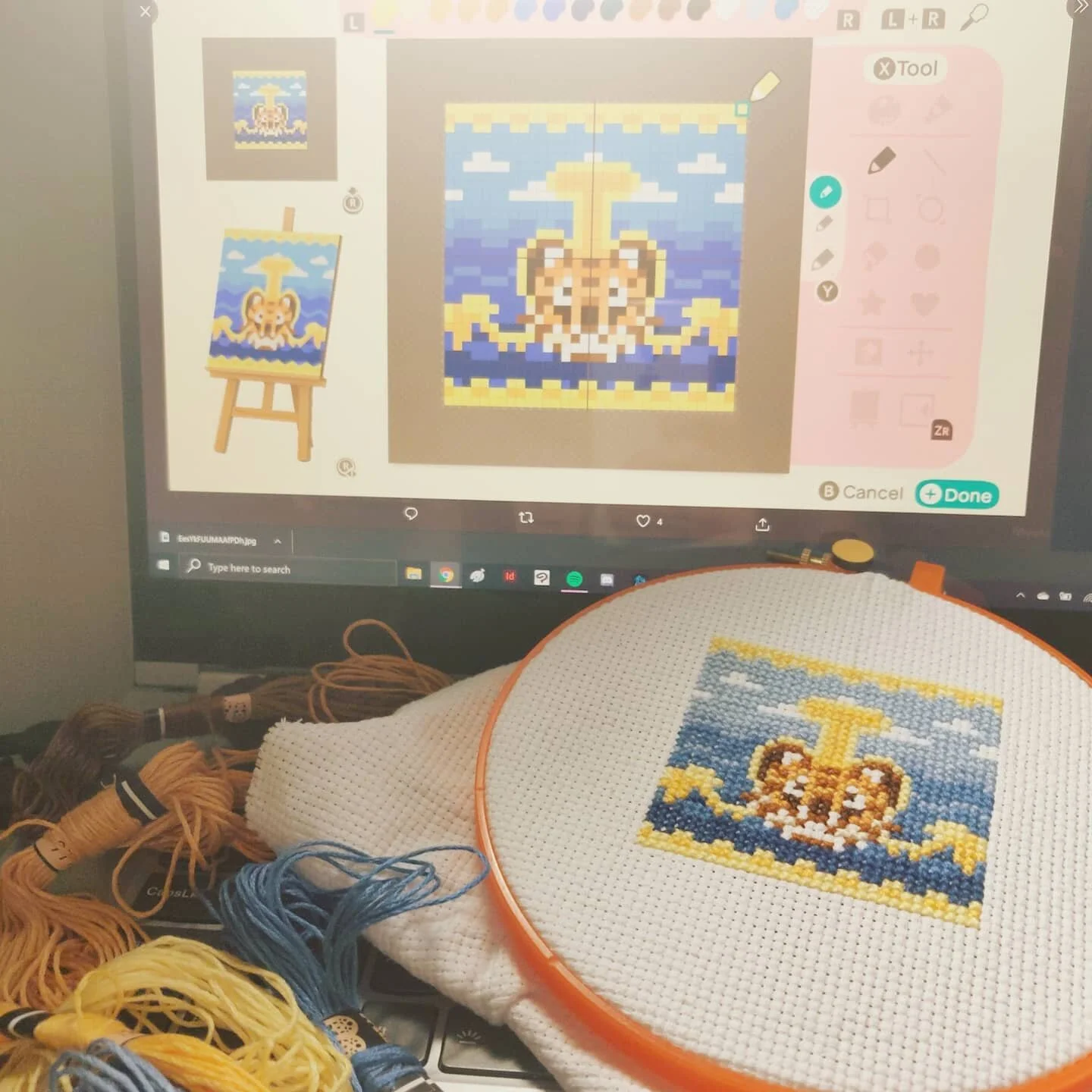 baby's first (and honestly probably last) cross stitch

I am triumphantly crossing &quot;embroider your animal crossing flag&quot; off my quarantine activities list though

obligatory animal crossing plugs:
dream address DA-4067-5136-8228
creator ID 