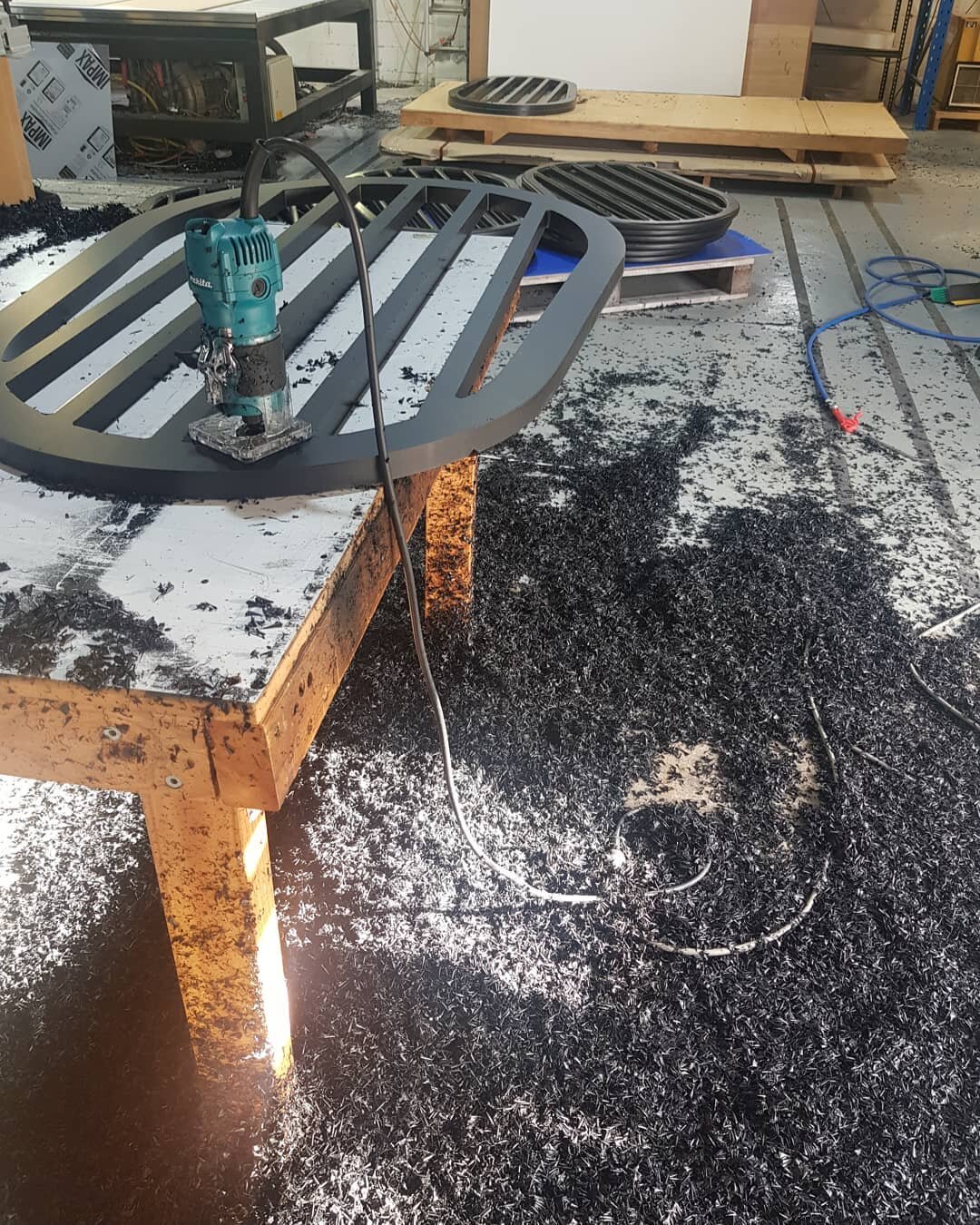 Mess day. 30 mm black HDPE by catch gates for commercial netting. Hand routing all edges 12.7 mm radius.#plasticfabrication #plasticwelding #justmakeit #acrylic&nbsp;&nbsp; #stillworking #northernriversscreens #decorativescreens&nbsp;&nbsp; #plasticf