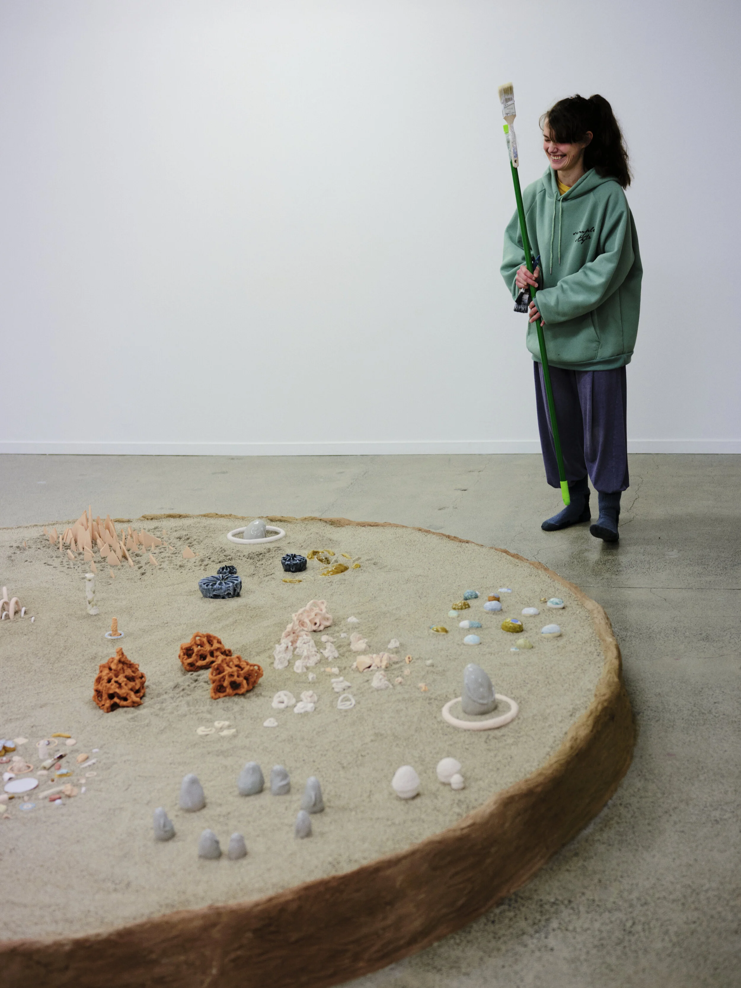 Becky Richards    Becky comes to clay from a contemporary art background, with a passion for abstract ceramic work that emphasises the physical qualities of the material. She uses hand-building techniques to create forms that are lively and organic –ranging in scale from tiny to unwieldy – most often exhibited as key elements in mixed-media installations. As a tutor Becky supports her students in learning strong building methods, while encouraging the cultivation of individual sensibilities.  Becky has a Masters of Fine Arts, Elam, University of Auckland