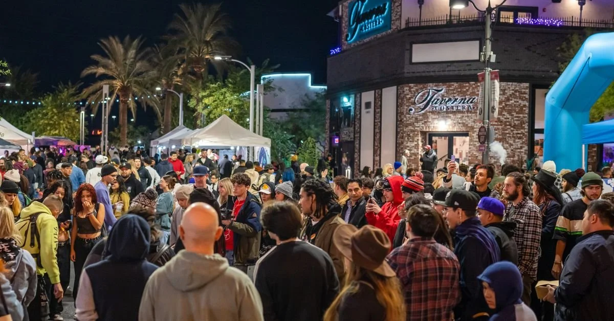 Crowds gather in the Las Vegas Arts District during a First Friday monthly art walk.
