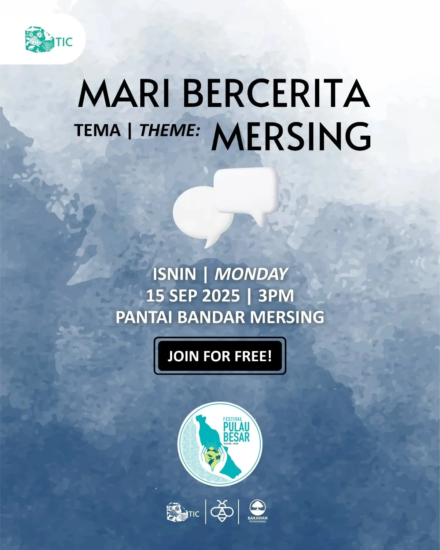 Got a memory, funny moment, or a special story about Mersing? Come hang out with us and share it!

We&rsquo;re hosting a chill storytelling session where anyone can step up and tell a story about Mersing.

In conjunction with Festival Pulau Besar, we