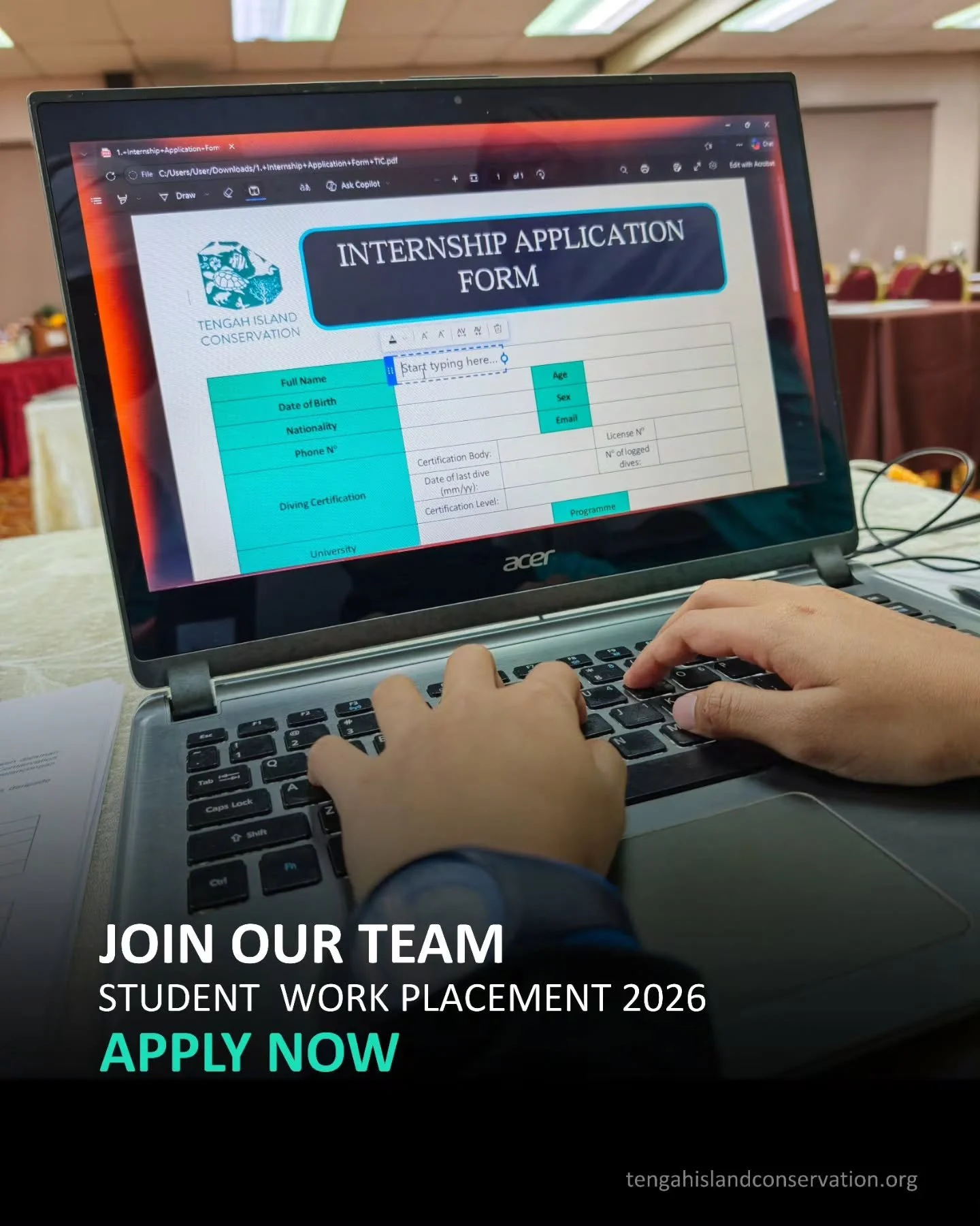 Turn your passion into a meaningful hands-on experience.

We welcome:
University students and graduates,
Young professionals seeking career experience, and
Anyone aged 18+ 
&mdash;with passion for conservation to submit your internship application wi