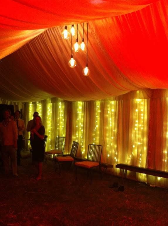 Private Wedding Fairylights behind Organza drape