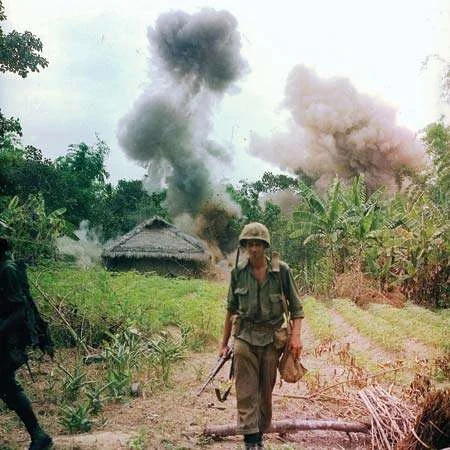 U.S. Marines bombing bunkers and tunnels used by the Viet Cong, 1966.