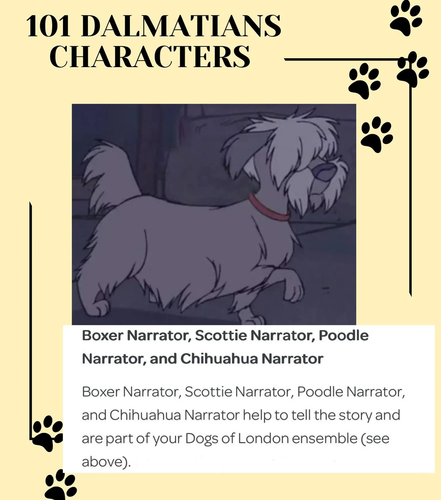 What kinds of characters can you audition for in 101 Dalmatians? There are so many great characters to choose from! 

We have limited space left in the show cast. 

Register at https://www.talbertvoicestudios.com/fall-2025-musical-101-dalmations