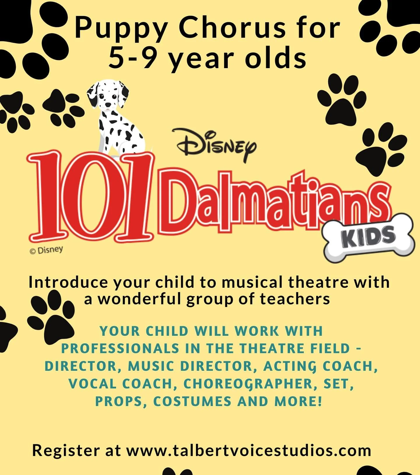 We have a Puppy Chorus for 5-9 year olds! 

This class is perfect for those who want to experience being part of a musical theatre show, but aren&rsquo;t ready to have a role. 

Classes are on Thursdays at 6:00pm and begin September 4. 

You can regi