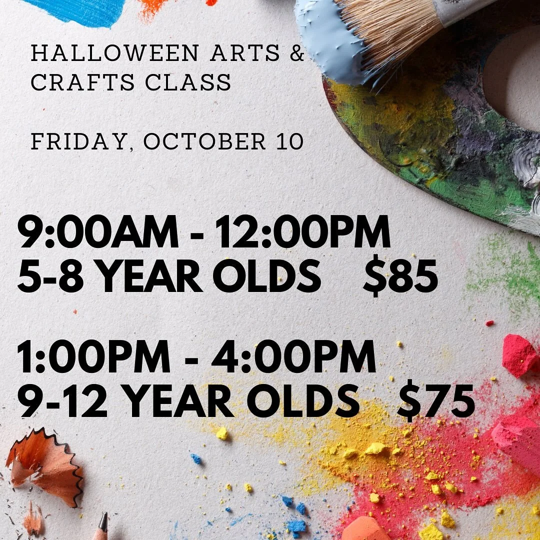Halloween arts &amp; crafts classes for 5-8 year olds and 9-12 year olds on Friday, October 10. 

Register at https://www.talbertvoicestudios.com/fall-2025-classes