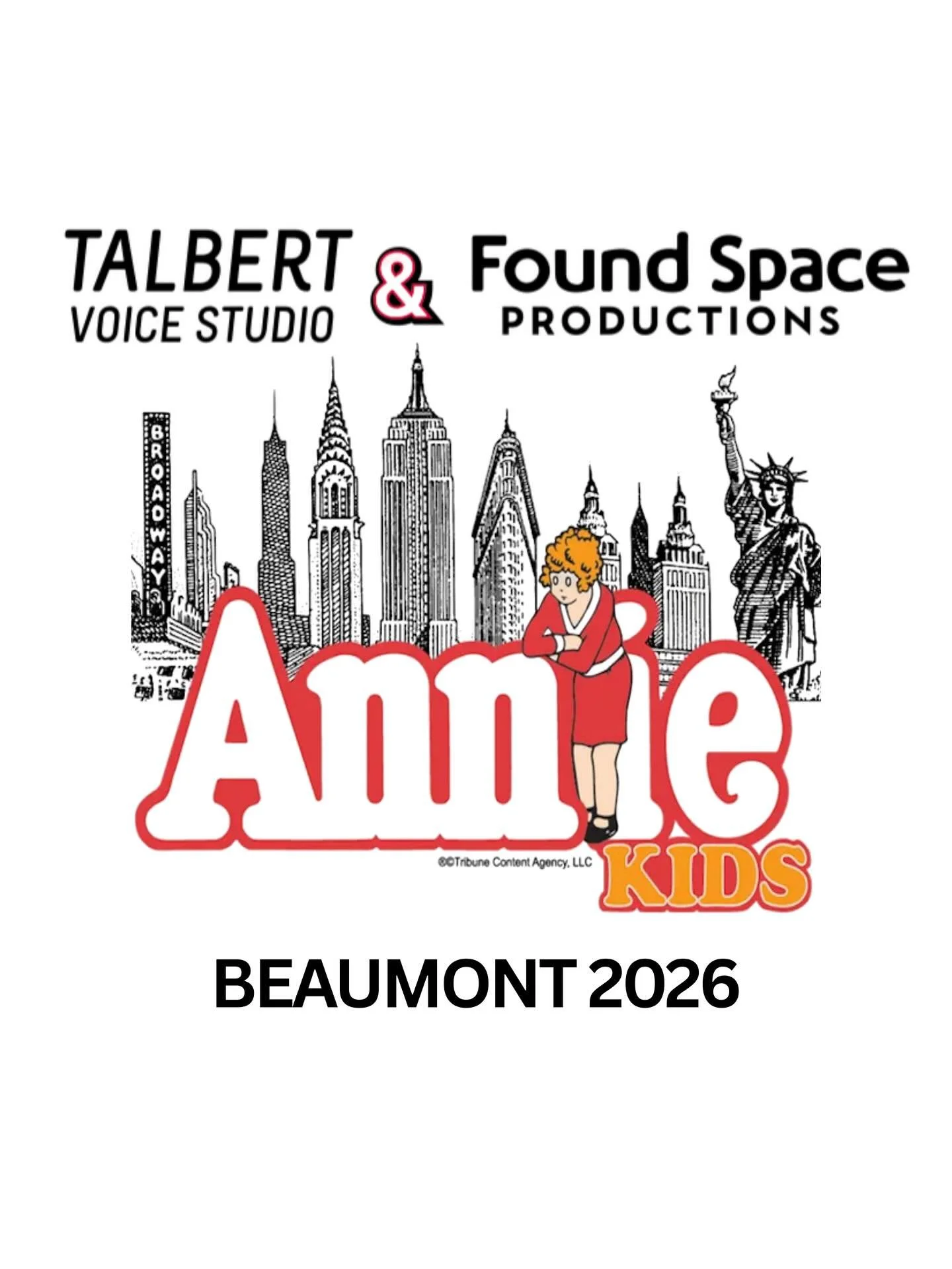 Registration is open for Annie Kids! Rehearsals begin in January and we have junior classes for 5-9 year olds, and a full cast for 10-17 year olds! 

Join us as we bring this timeless musical theatre show to life! 

Details about dates and times are 