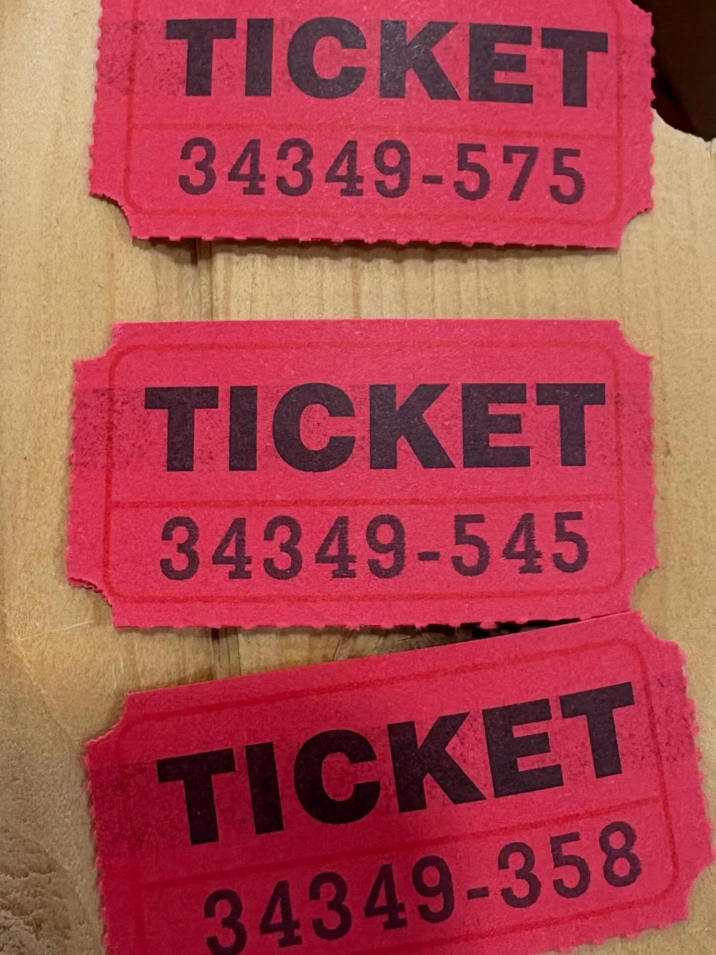 Winning raffle tickets for our production of Annie. Thank you all for your support! DM us if you have one of these winnings numbers!