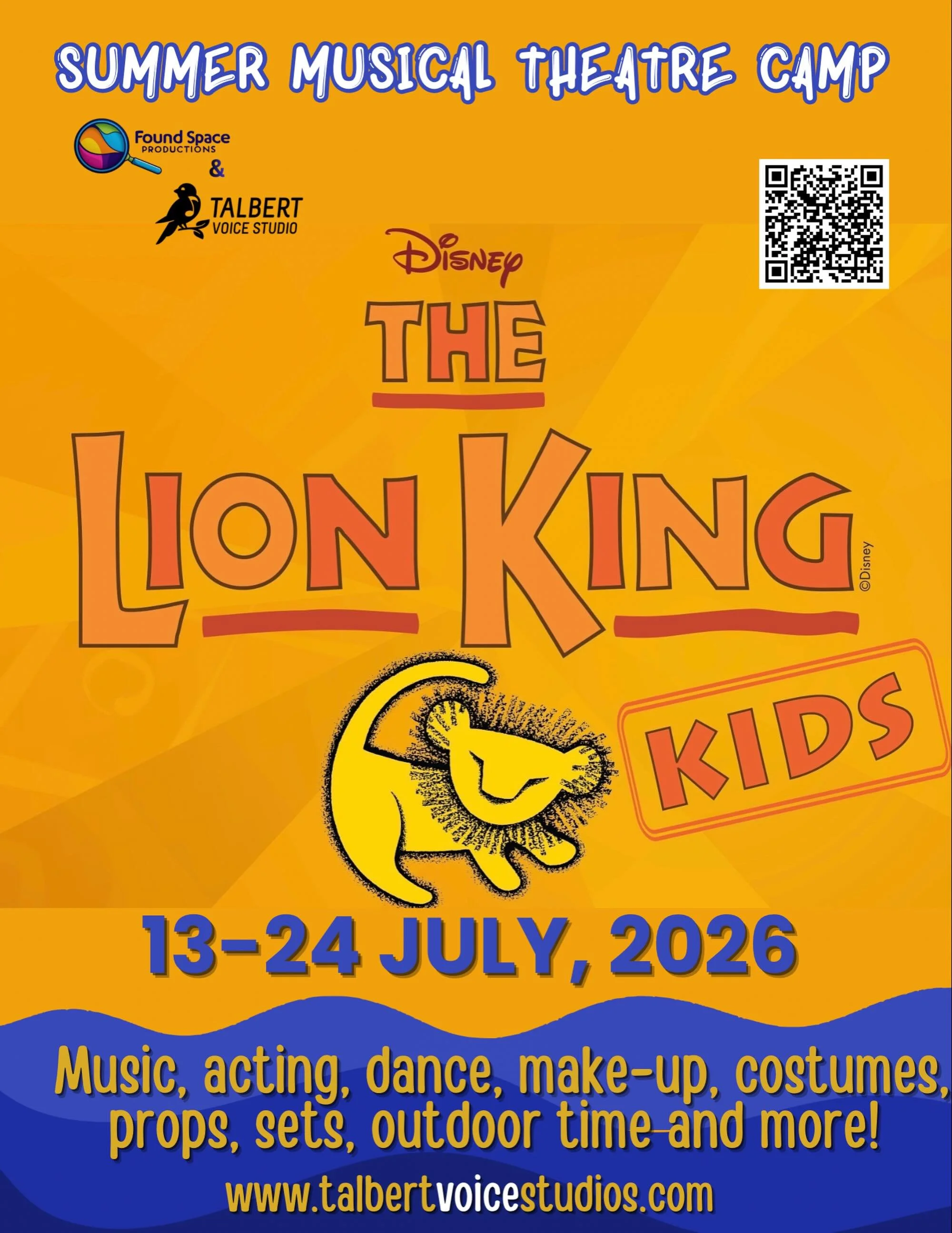 Looking for a theatre summer camp for your child 10-17 years old? 

Join us as we learn and produce The Lion King kids this summer! Simba, Nala, Timon, Pumba and more will come together for a special one-day production on July 24. 

The camp also has