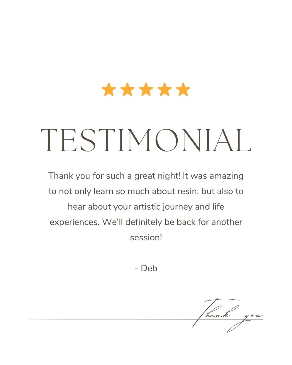 This feedback didn&rsquo;t come from us &mdash; but we know you&rsquo;ll love it too 💬✨
A huge thank you to Deb for her beautiful words about our Resin &amp; Ros&eacute; workshop. It means the world to hear how much people enjoy the experience 💛
An