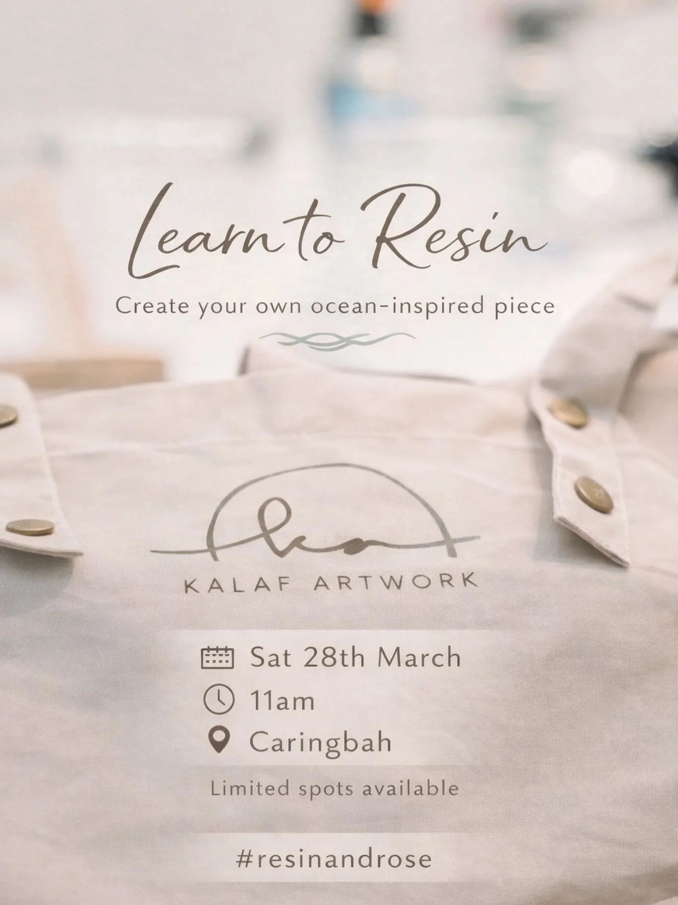 Spend a few hours switching off, getting creative and learning the art of resin 🌊
Join me for a hands-on workshop where you&rsquo;ll create your own ocean-inspired piece to take home. No experience needed, just good vibes and a little creativity.

K