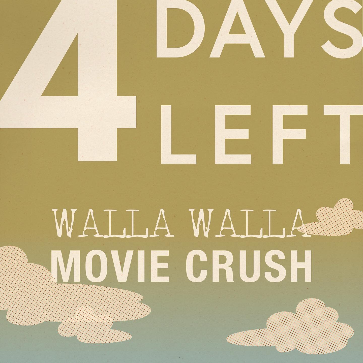 4 more days! 4 words in Walla Walla Movie Crush! Coincidence? Yeah, actually. We know how linear time and the English language work. 

#CrushFam4eva #CrushingIt #wallawallahollaholla #wallawalla #shortfilm #filmfestival #narrativeshort #animatedshort