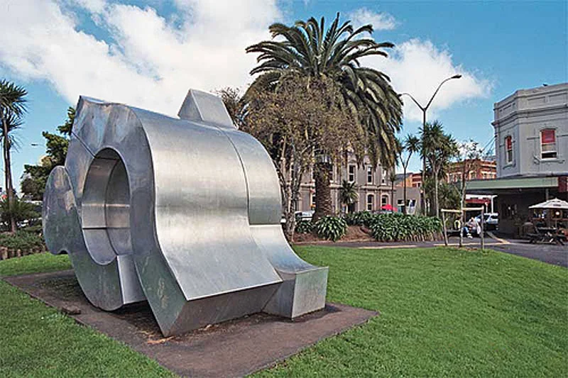 1969, Smirnoff Centenary Sculpture, Lumsden Green, Newmarket, Auckland, Aluminium sheet metal. 2.6 x 4.9 x 2m