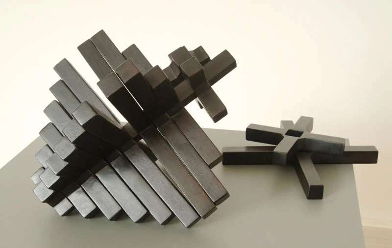 2004, From small beginnings, Sand cast iron (fourteen parts), approx. 320 x 320 x 320mm assembled, Iron show, McPherson gallery, Auckland.