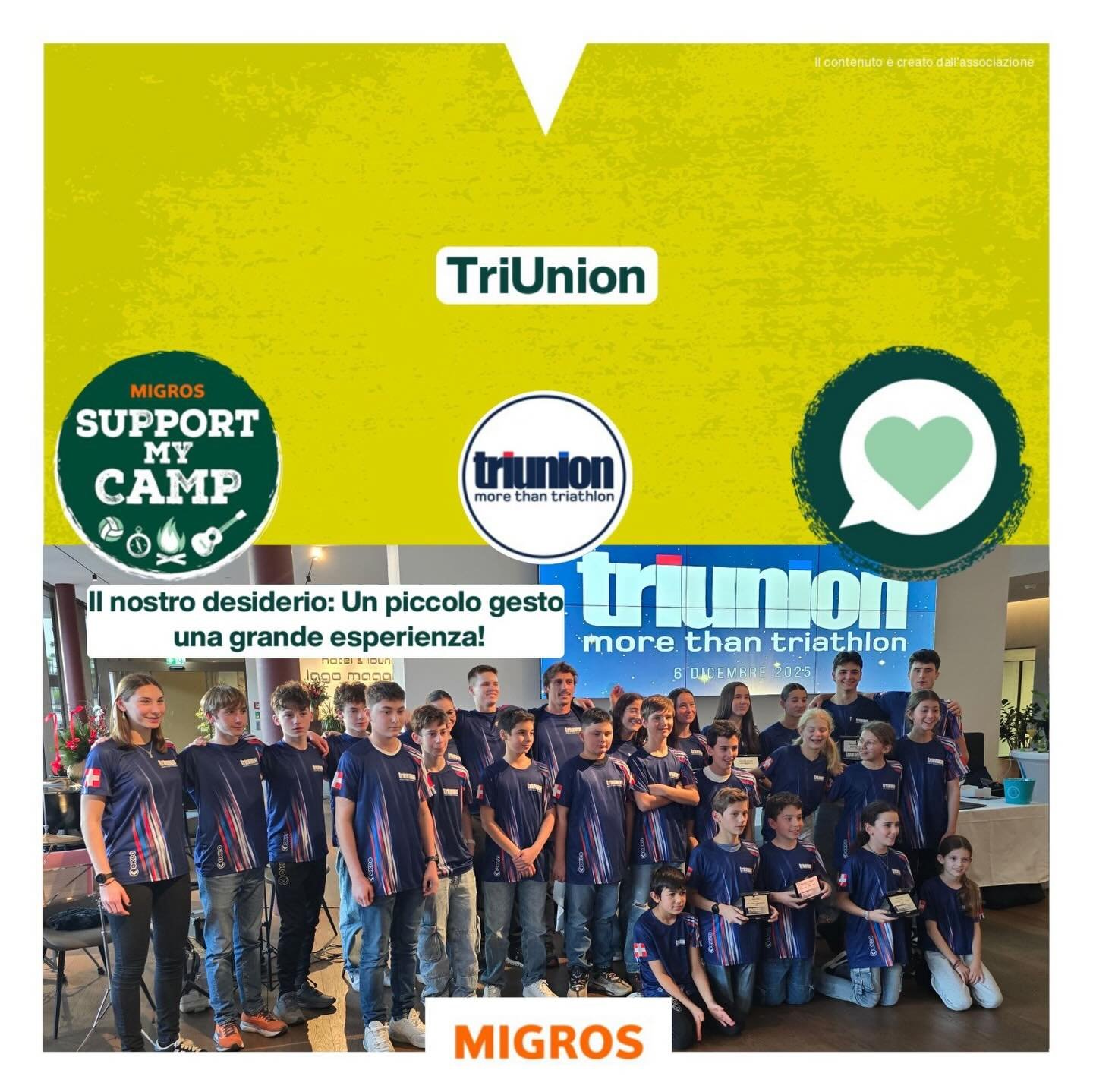 .
𝐓𝐫𝐢𝐂𝐚𝐦𝐩: 𝐒𝐨𝐠𝐧𝐢. 𝐃𝐢𝐯𝐞𝐫𝐭𝐢𝐦𝐞𝐧𝐭𝐨. 𝐏𝐚𝐬𝐬𝐢𝐨𝐧𝐞. 🏊🏼&zwj;♂️🚴🏼🏃🏻&zwj;♀️

Quest&rsquo;anno il nostro Tricamp passa anche da Migros.
Se vuoi sostenerci, puoi farlo donandoci i buoni Support my Camp!

➡️ supportmycamp.migros