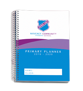 A customisable cover design template for a primary school planner