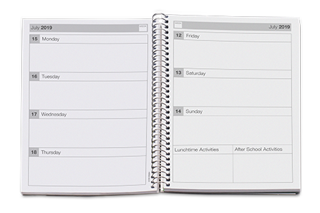 an example of a uk school homework diary page