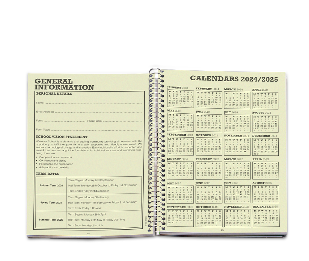 school information page for uk school student planner