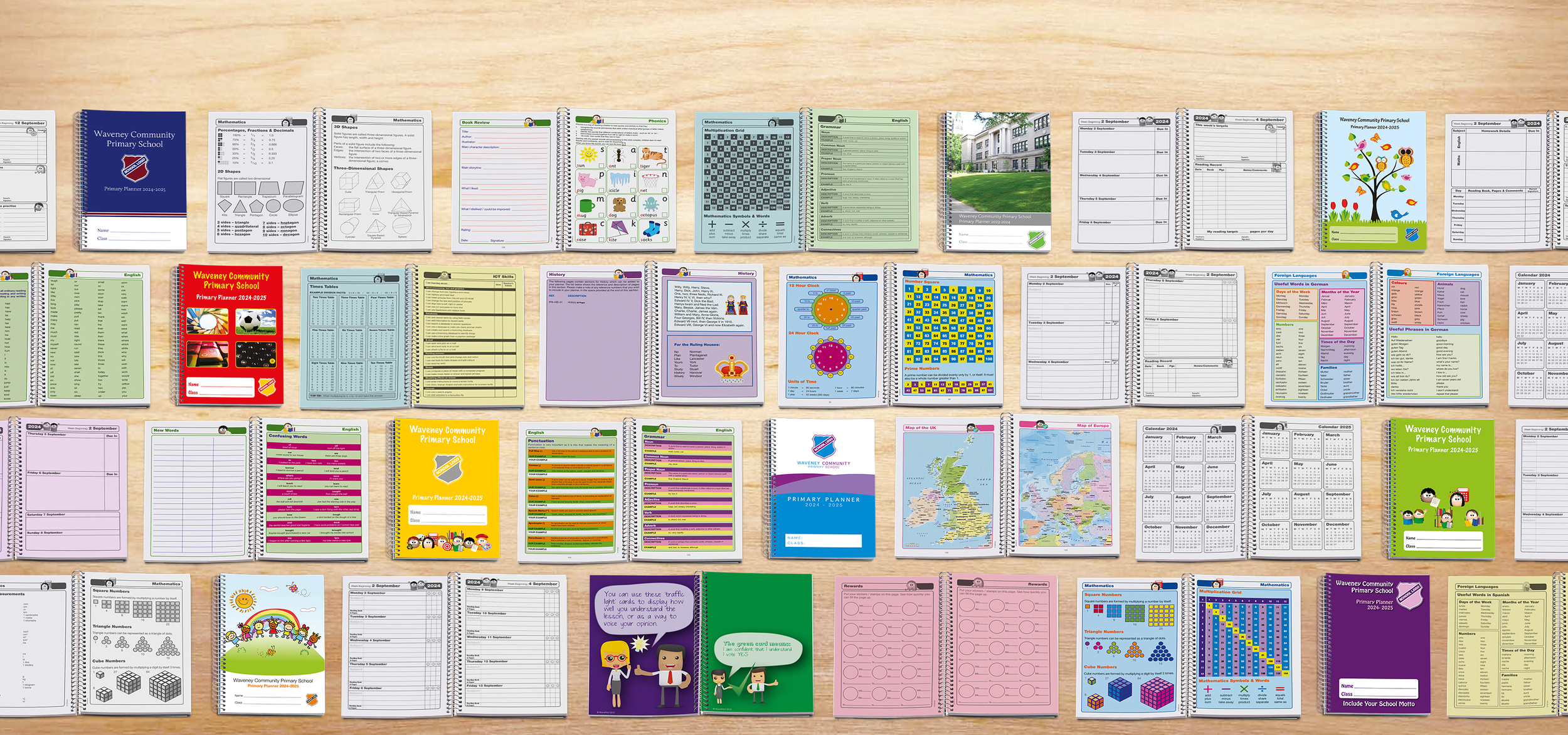complete customisation for primary school homework planners