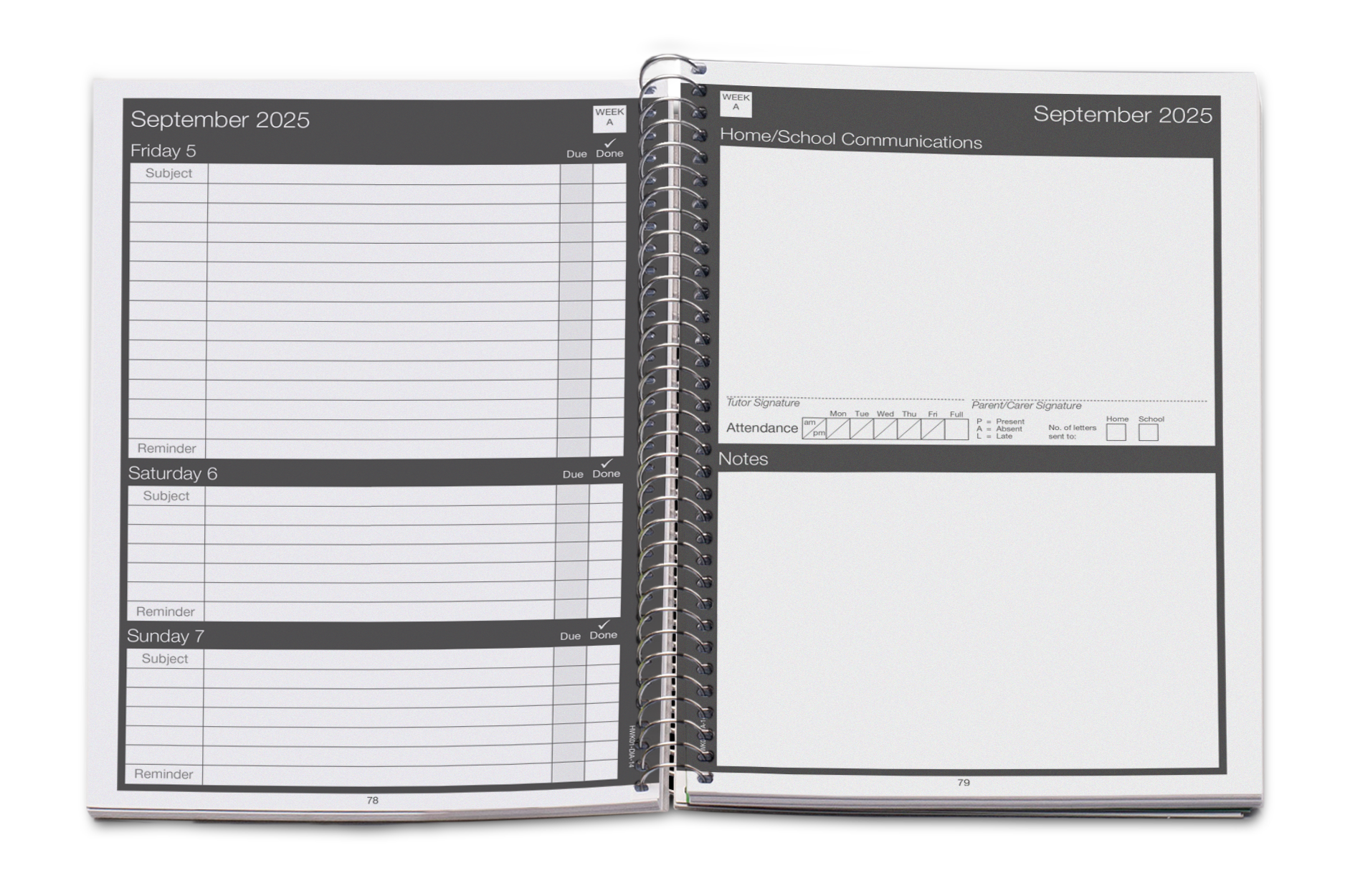a customised homework planner layout for a uk secondary school