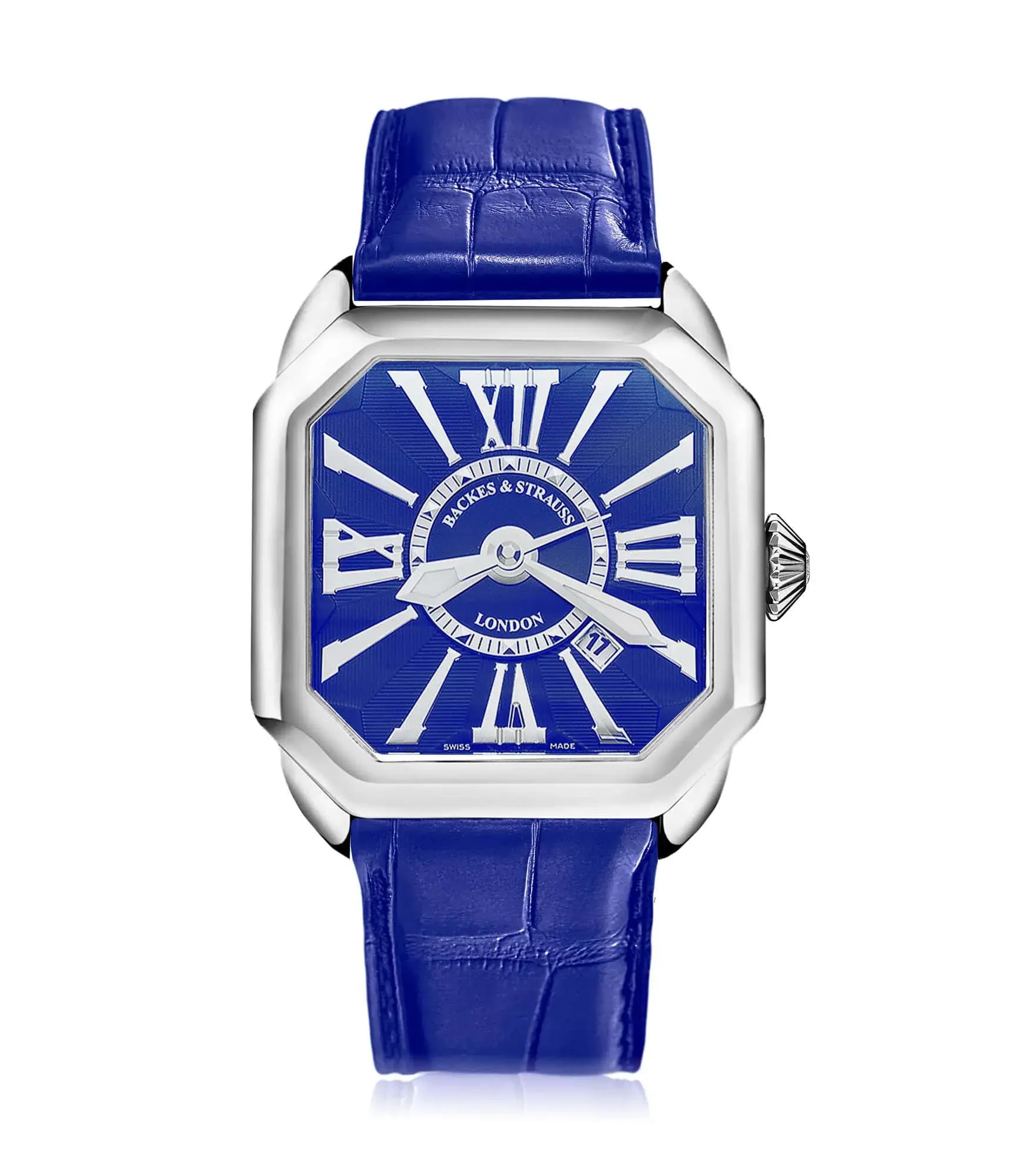 Berkeley diamond dress watch with stainless steel case and classic blue dial for everyday wear.webp