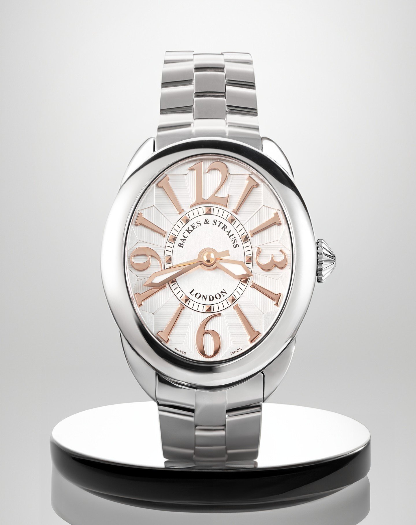 The Regent 4047, inspired by London&rsquo;s iconic Regent Street, featuring a timeless white dial with rose Arabic numerals
