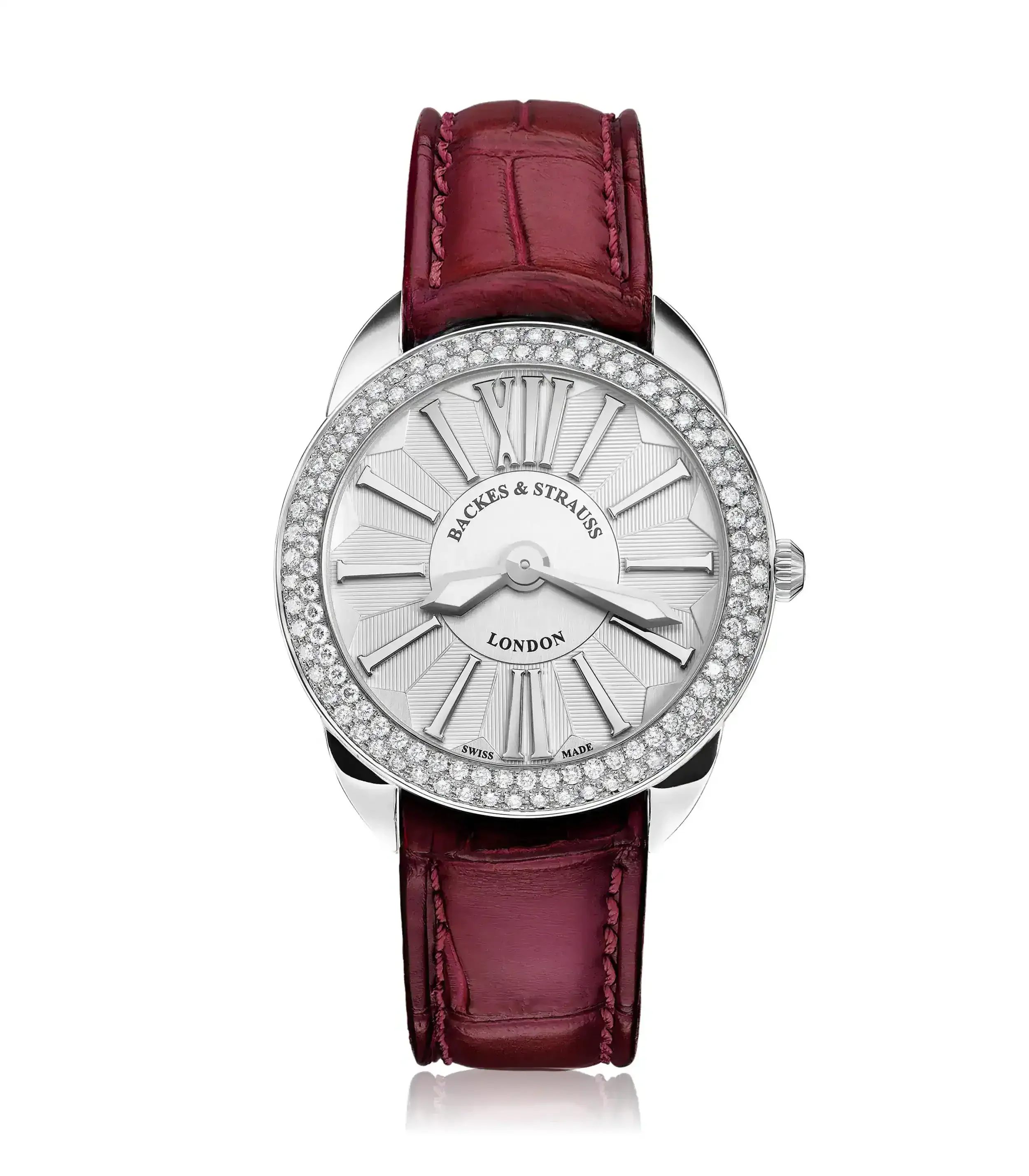 Luxury Swiss wristwatch for women with minimalist white dial and London-inspired design.webp