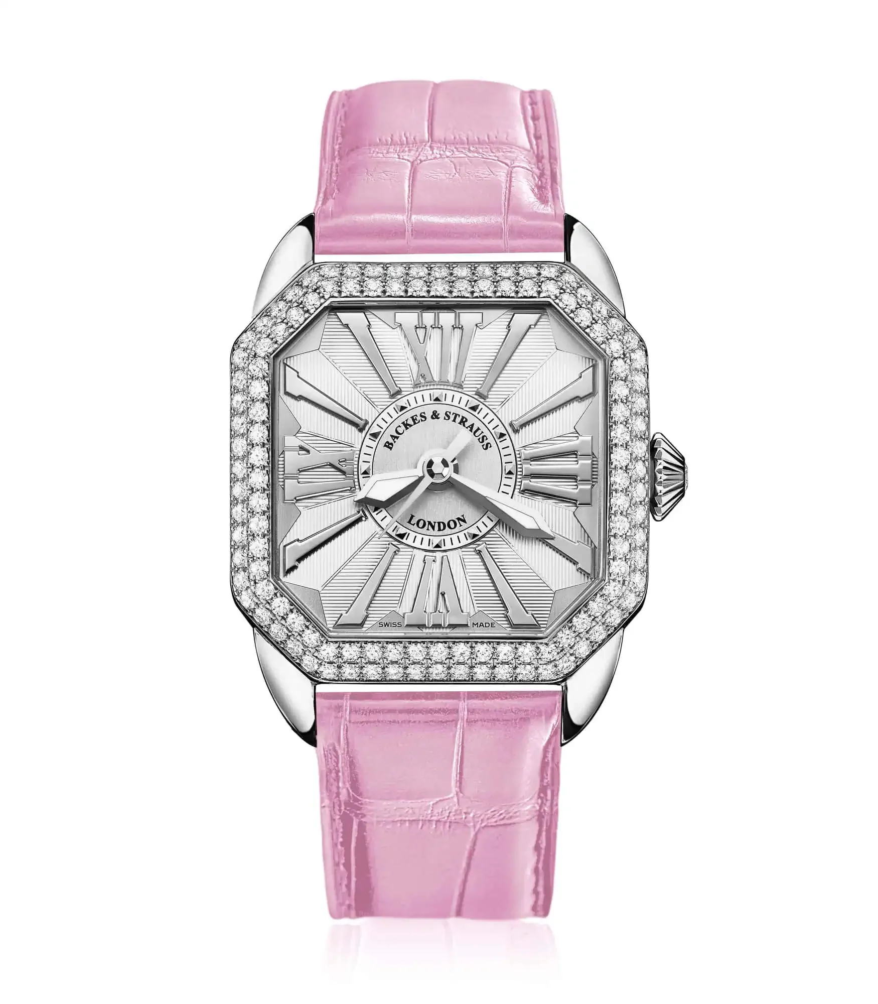Elegant Berkeley ladies watch with diamond crown, white Roman numerals, and everyday luxury style.webp