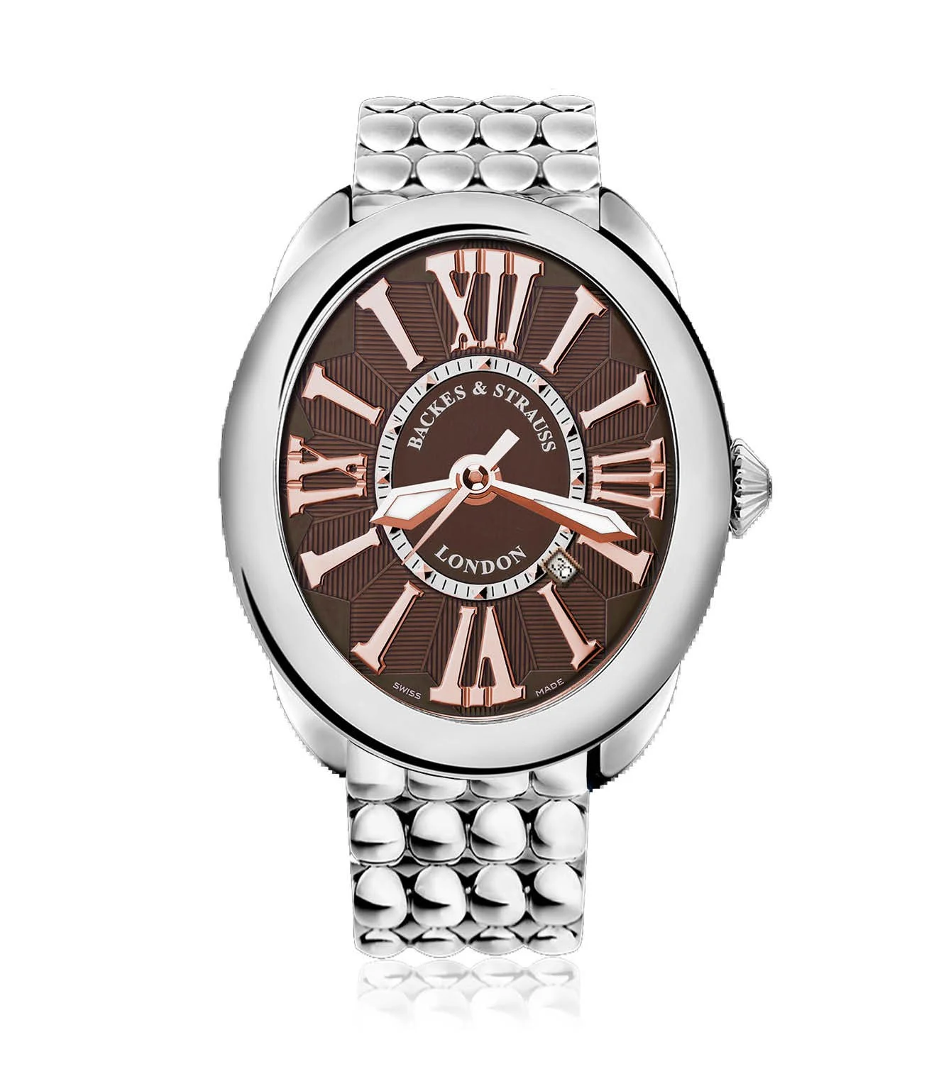 Regent 4047 luxury men’s watch with oval steel case, refined brown dial, and diamond accents.jpg