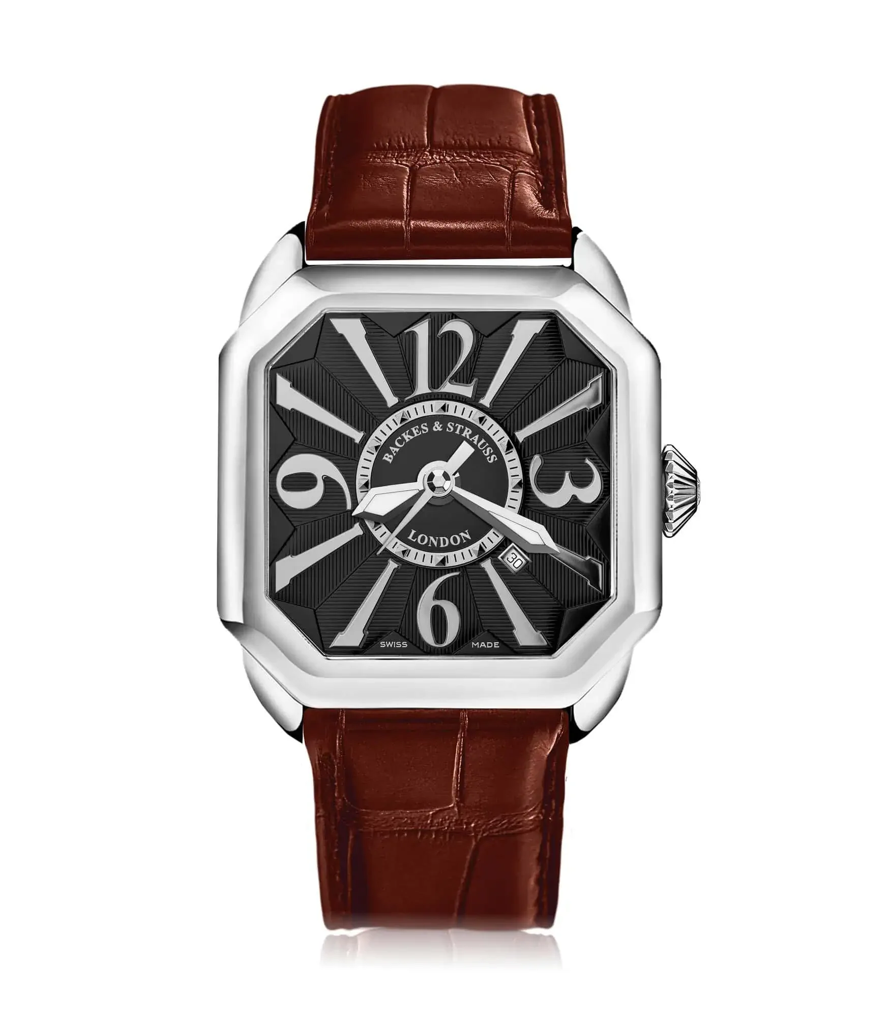 Elegant Berkeley men’s watch with hand-polished Arabic numerals and refined leather strap.webp