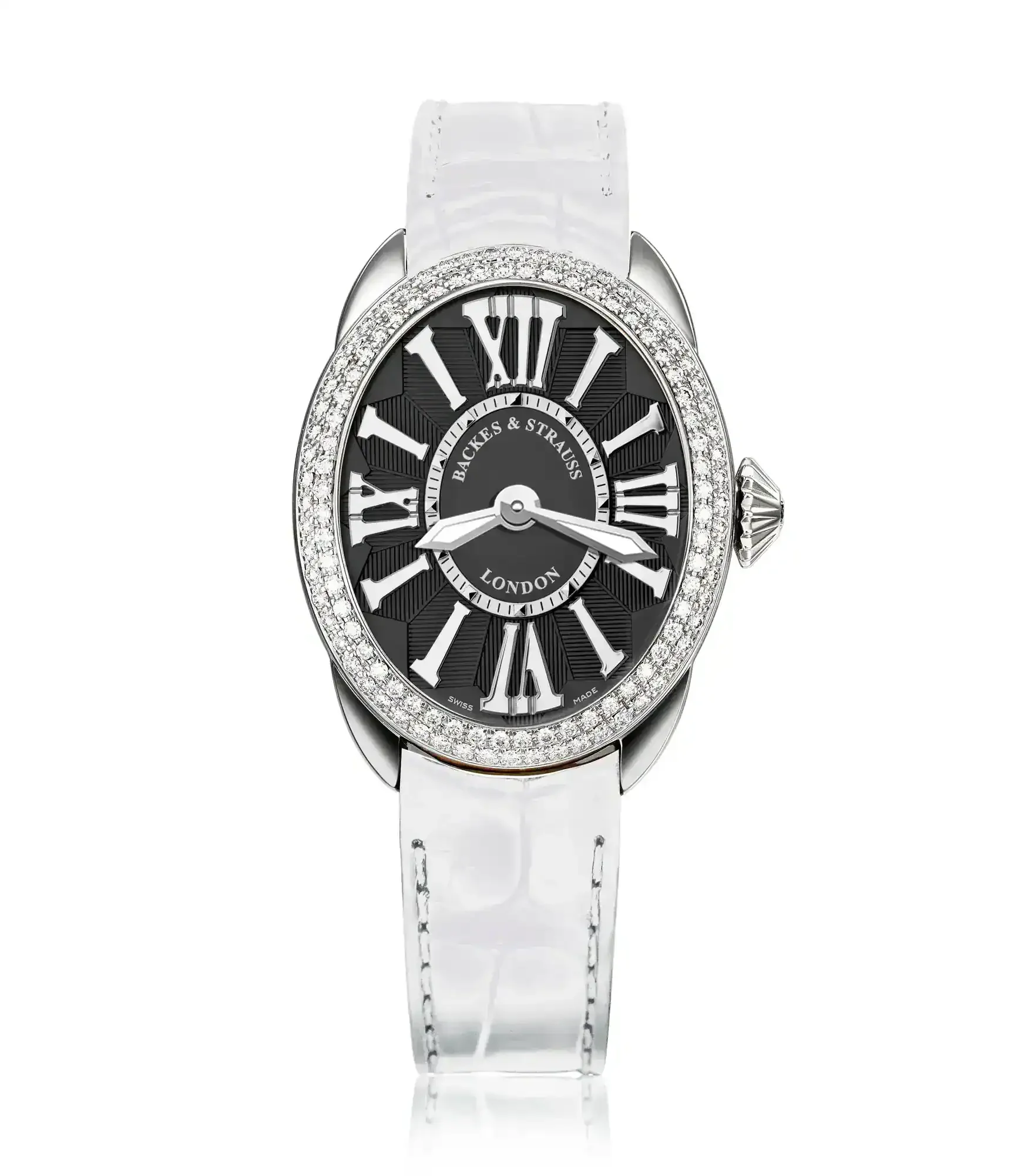 Regent 2833 small luxury watch for women with oval stainless steel case and diamond crown.webp