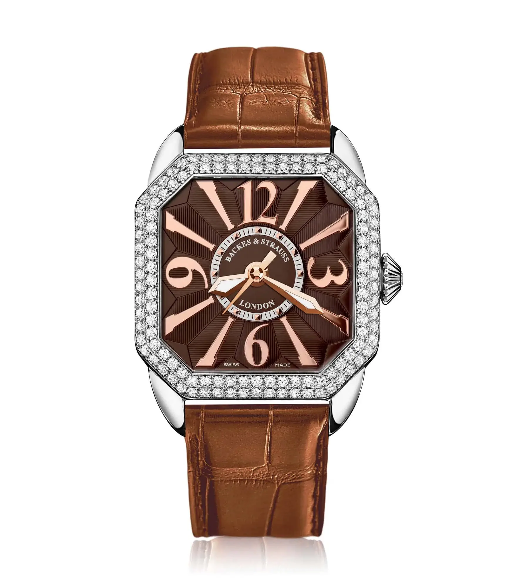 Luxury women’s jewellery watch by Berkeley with diamond-set bezel and elegant leather strap.webp