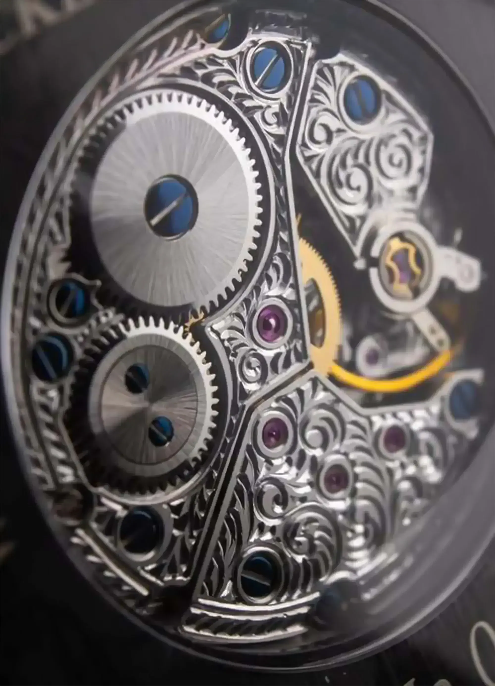 W1 PM luxury watch with the open back black case and Swiss made decorated movement with the unique design.webp