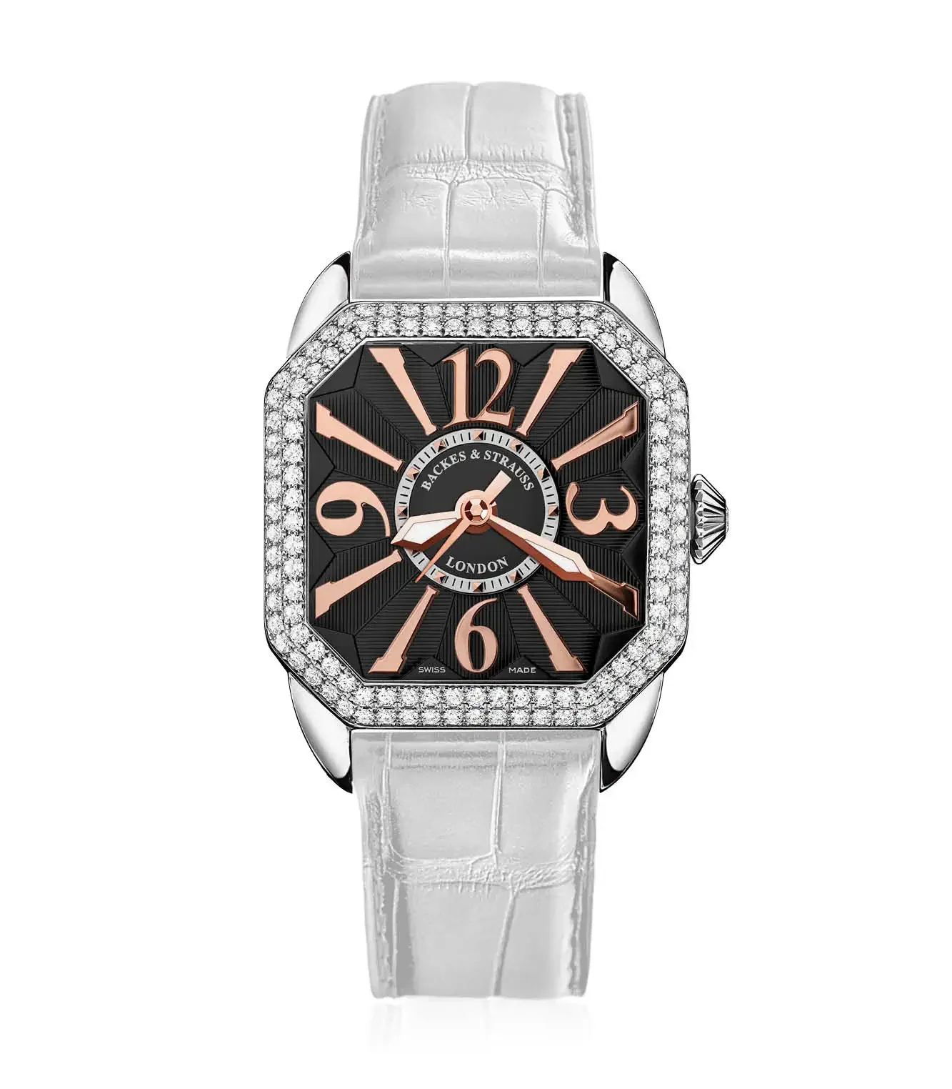Luxury Berkeley ladies jewellery watch with diamond-set crown and polished Roman numeral dial.webp
