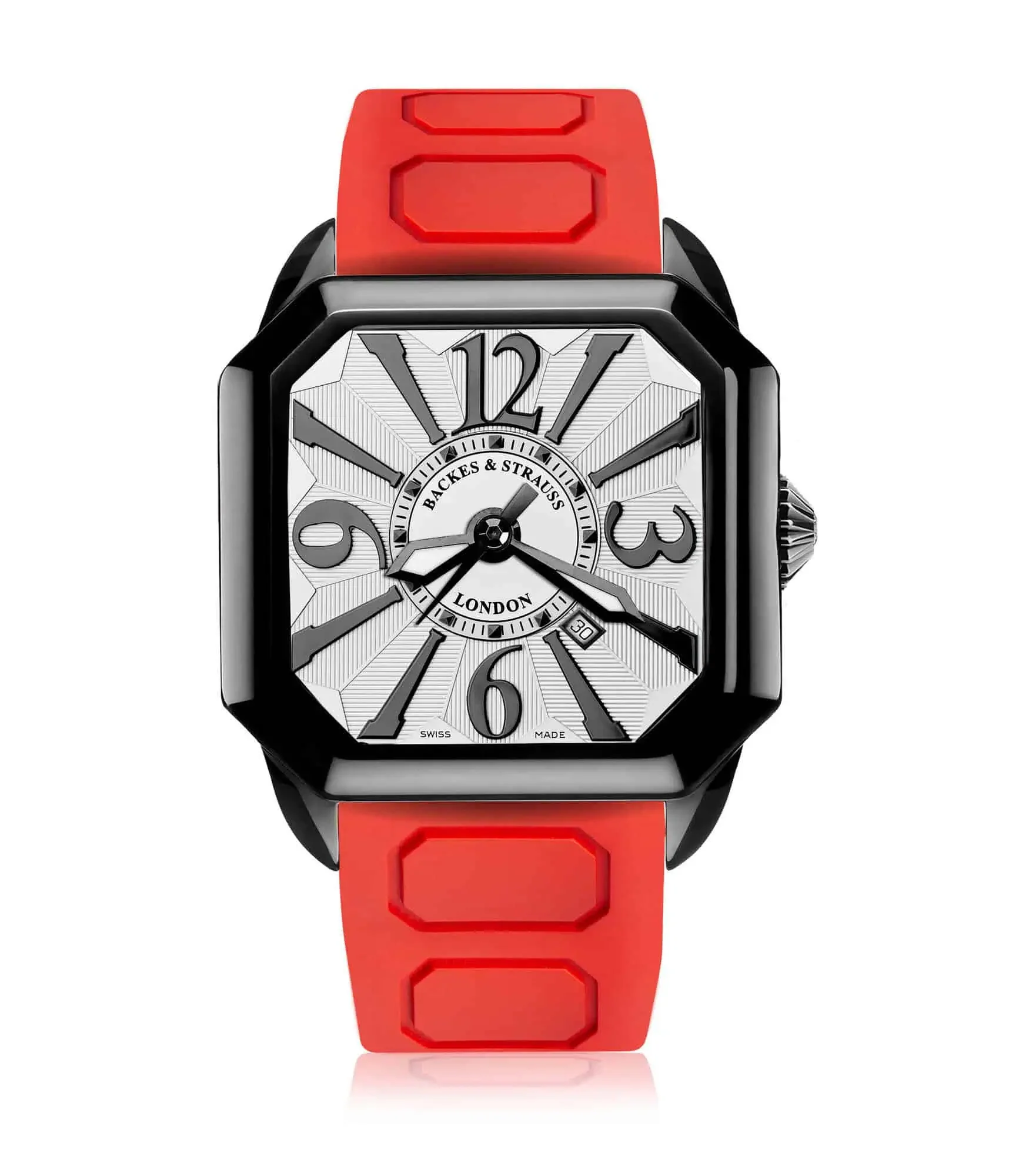 Berkeley independent luxury watchmaker piece with black PVD case and black Arabic numeral dial.webp