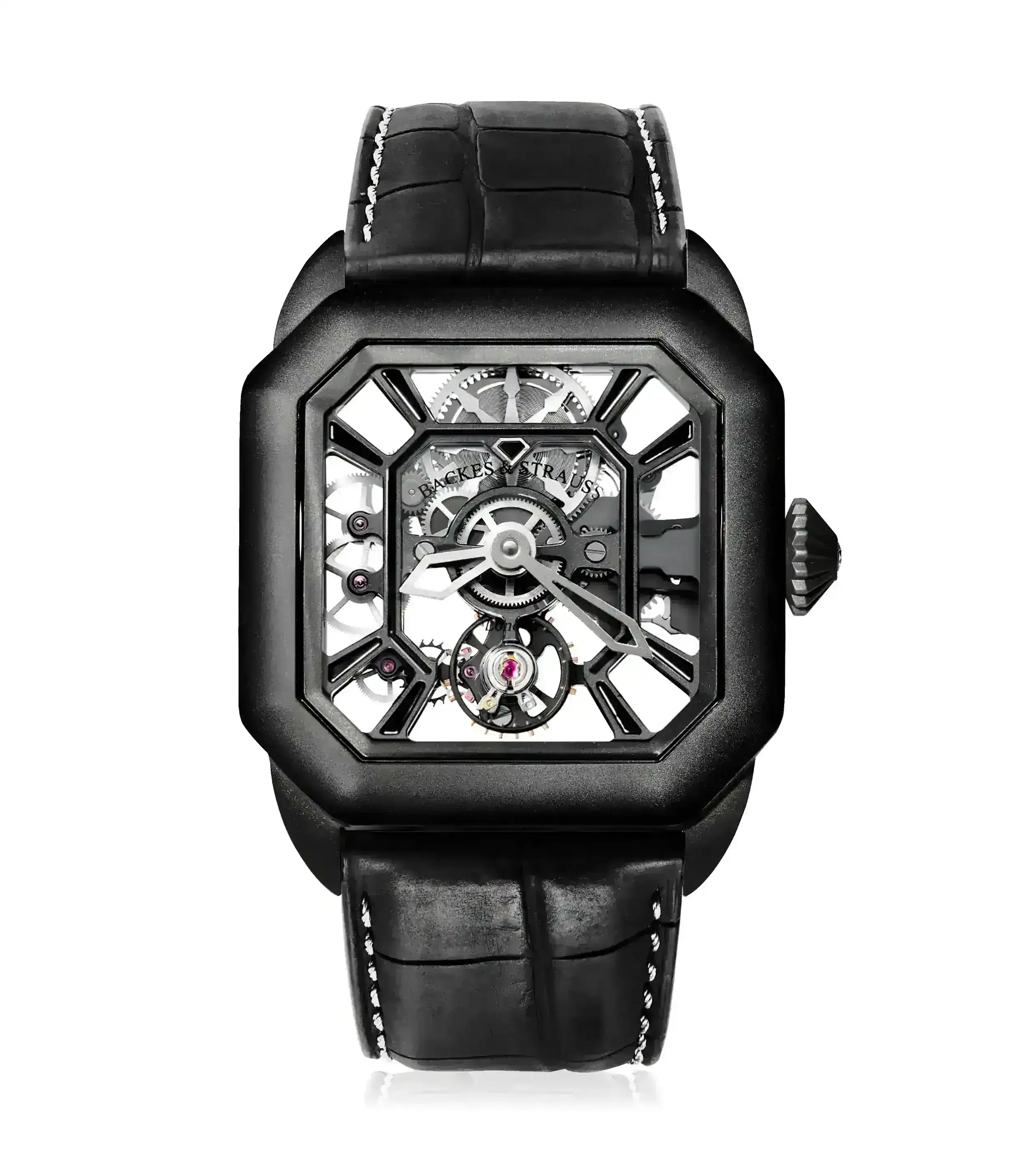 Backes & Strauss Helios Black — Black Strap with White Stitches