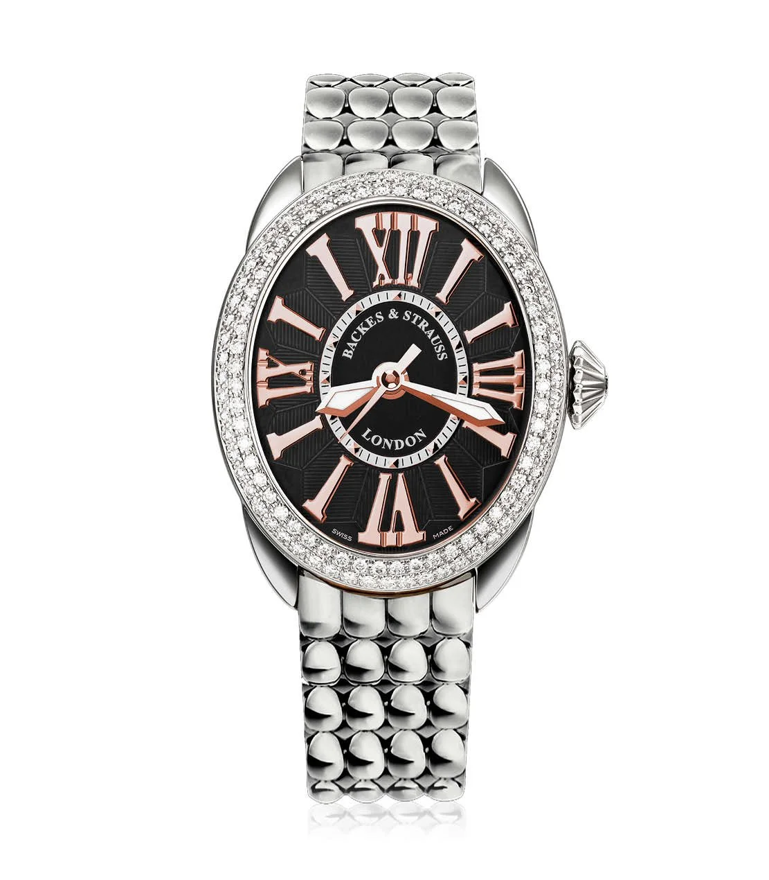 Regent 3238 women’s luxury watch with oval stainless steel case, diamond accents, and steel bracelet.jpg