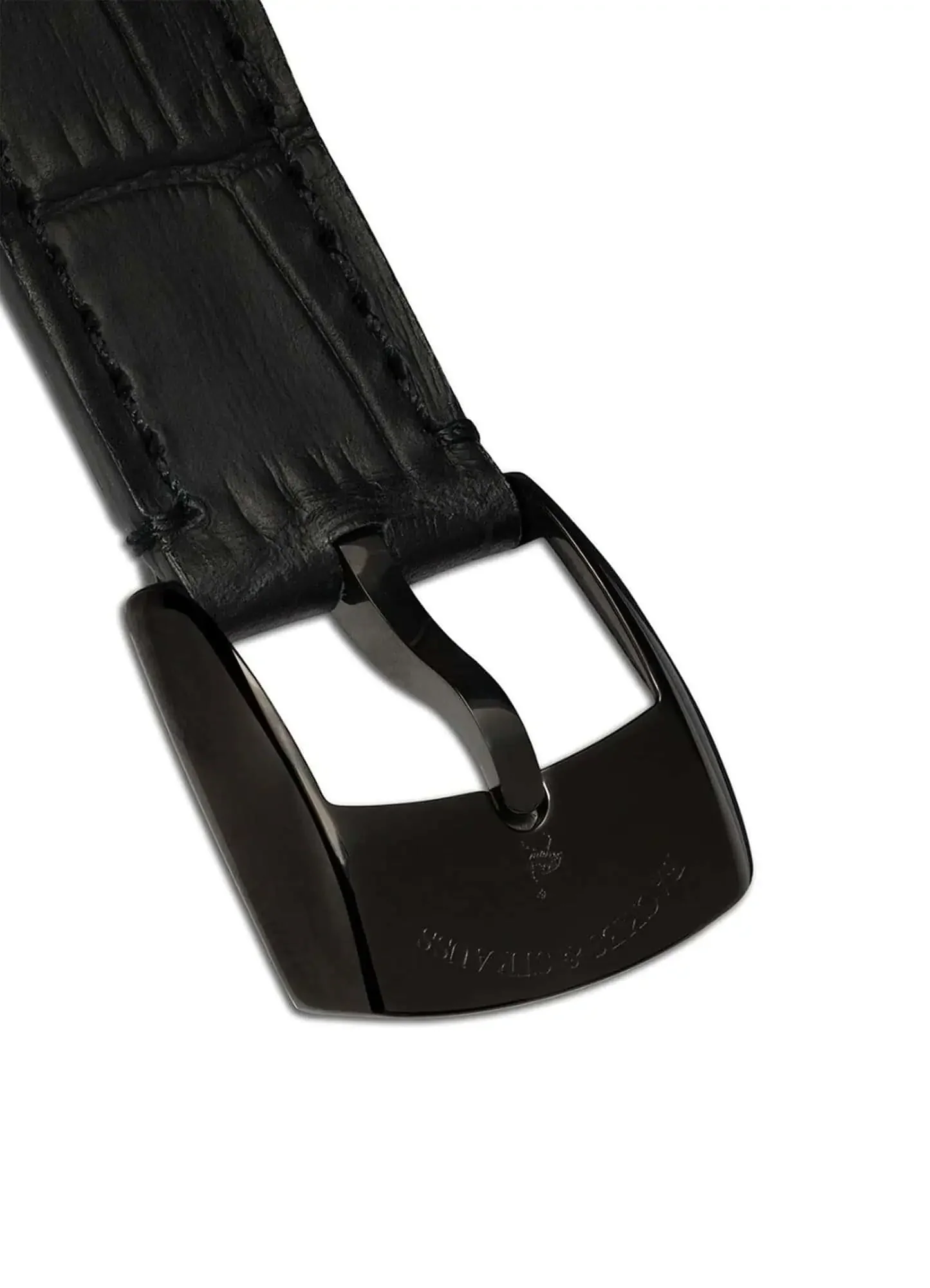 Berkeley Swiss made watch buckle in black PVD close up view.webp