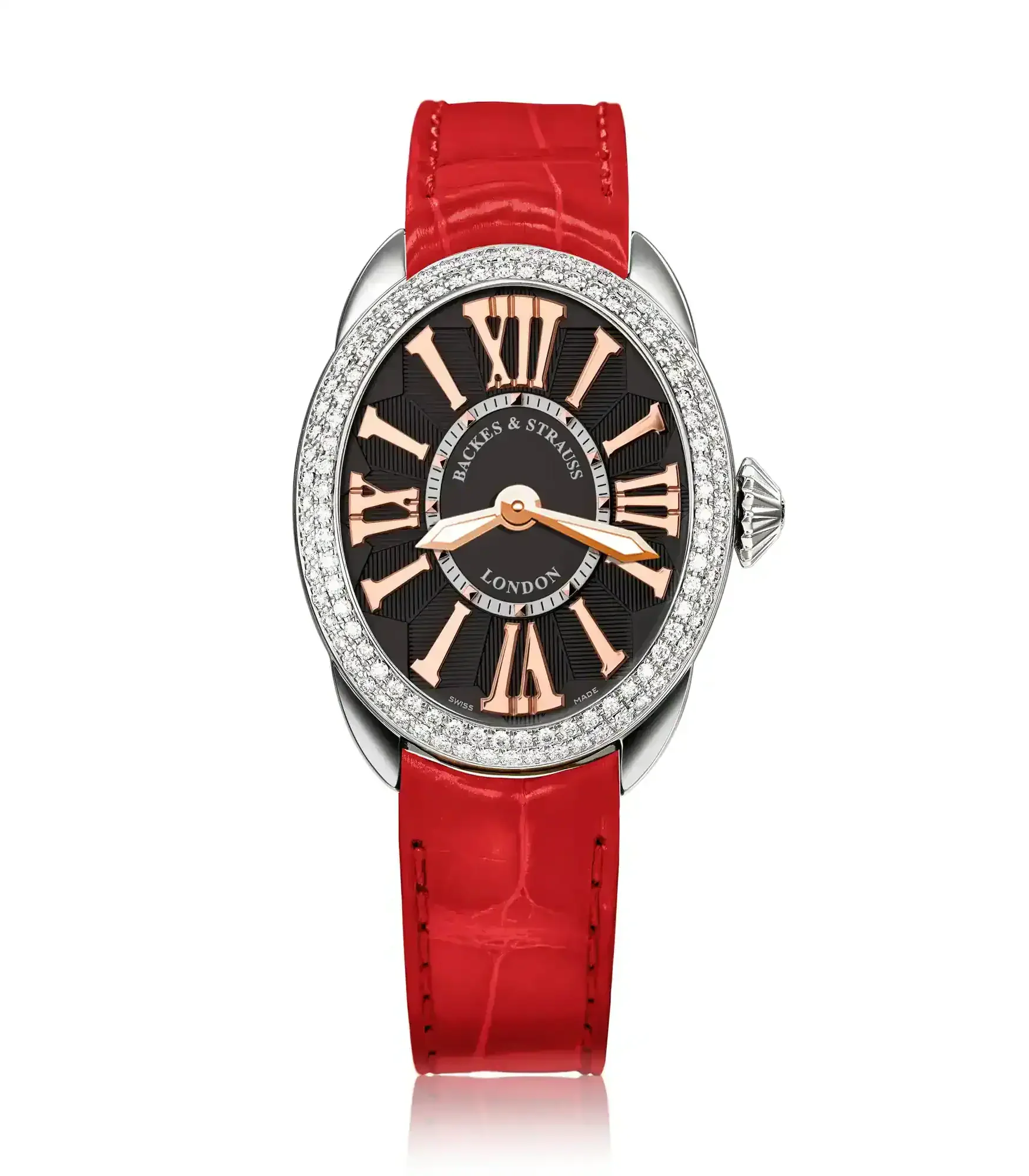 Sophisticated Regent 2833 ladies timepiece with oval steel case and stamped black dial.webp