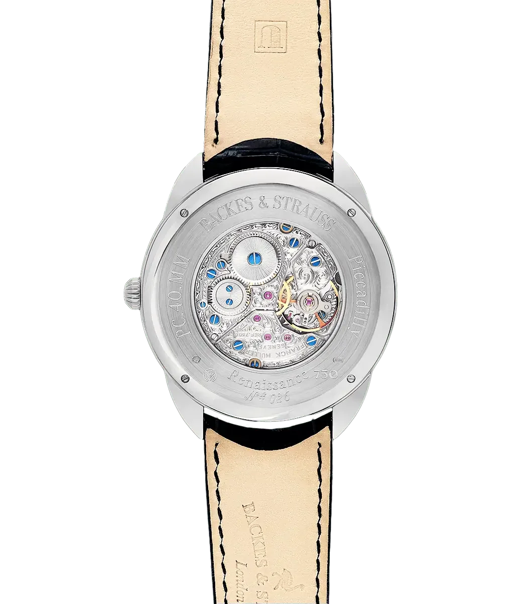 Mayfair luxury wristwatch with Swiss precision and visible decorated movement.webp