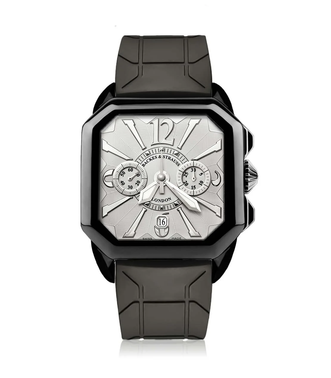 Berkeley Swiss made watch with the chronograph movement, black rubber strap and diamond-set crown.jpg