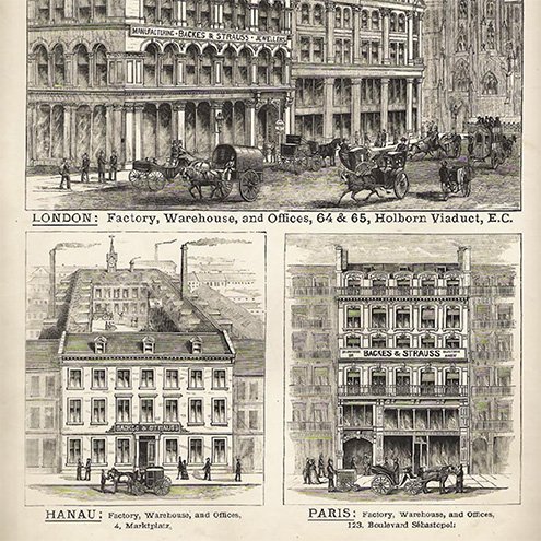 Backes & Strauss offices in London, Hanau, and Paris showcasing the global presence of the brand