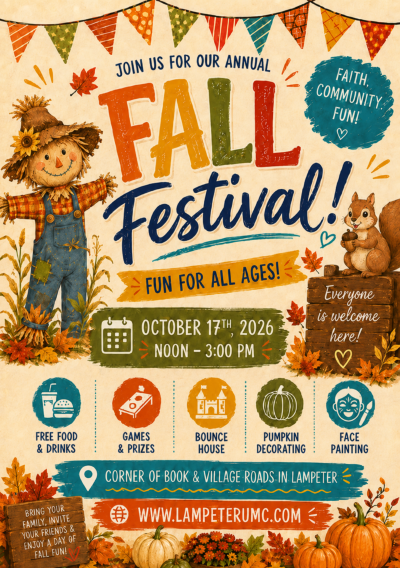Lampeter United Methodist Church Fall Festival on October 17 with free family-friendly activities, food, and fun