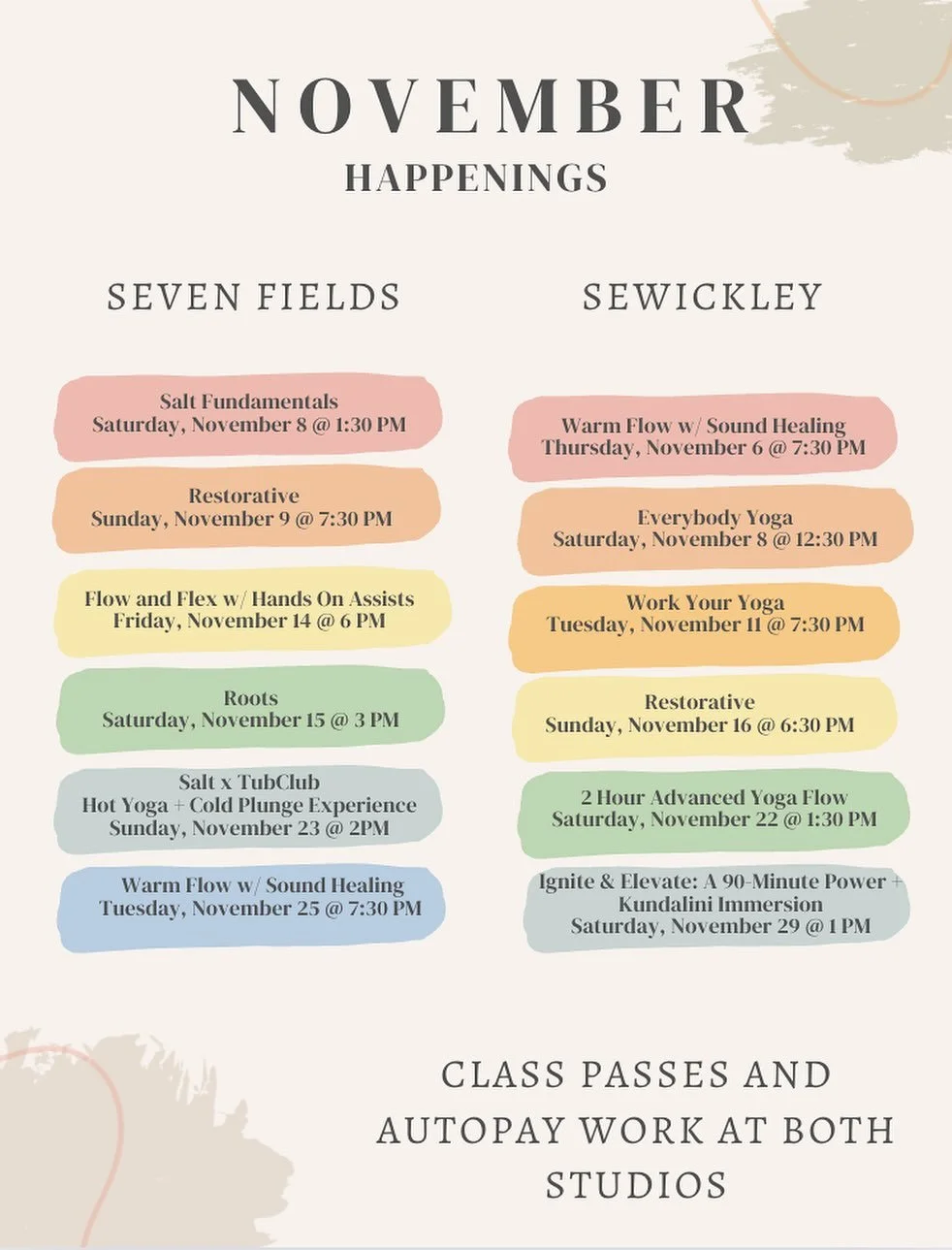 🕯 November at Salt 🕯
A month to slow down, breathe deep, and soak in gratitude. 🌿✨

From cozy sound healing classes to digging into the roots of yoga, we&rsquo;ve filled November with grounding pop- up classes and workshops to keep your body warm 