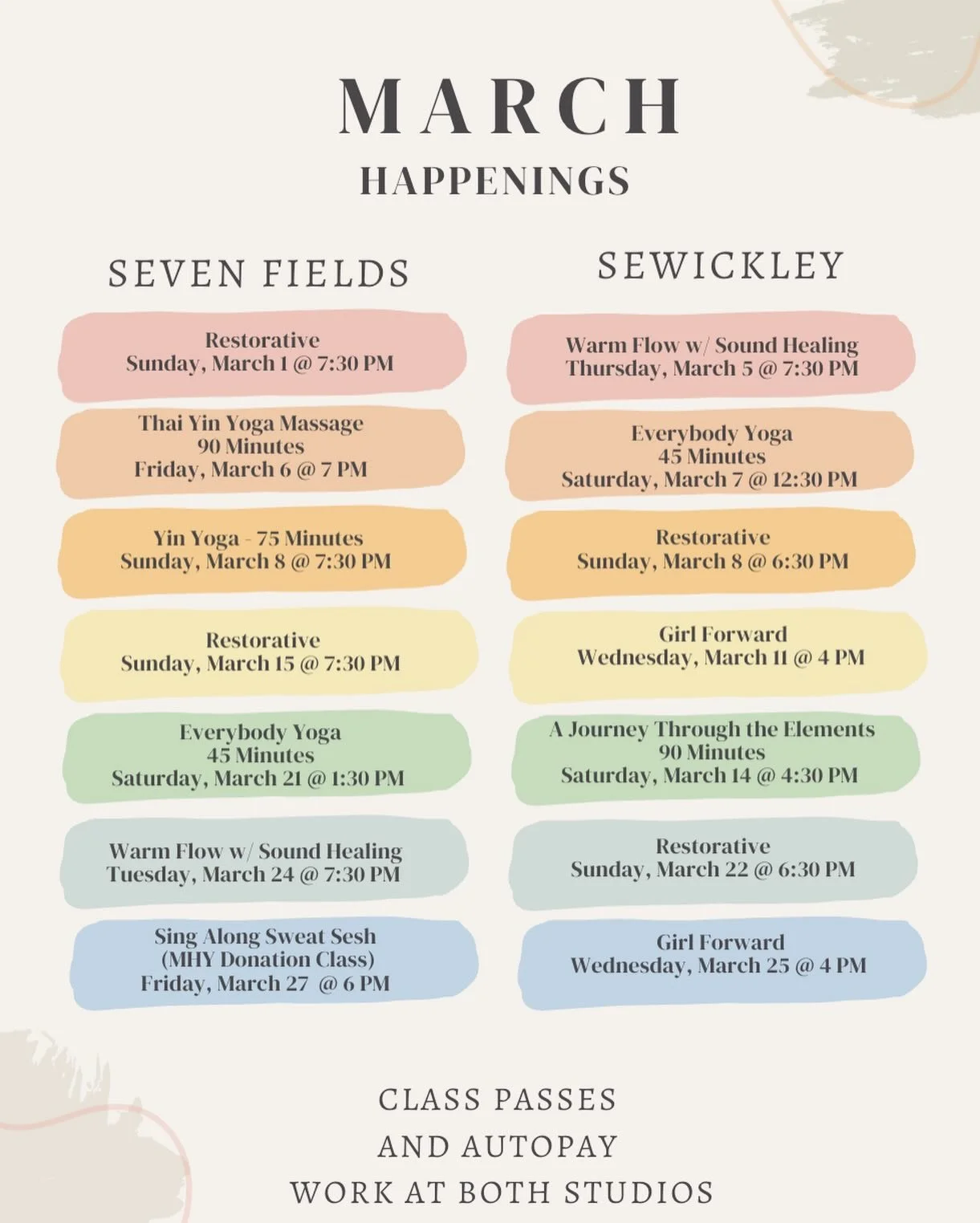 We&rsquo;re ready when you are&hellip; Welcome to March at Salt! This is just our pop up list- these classes are outside of our regular class schedule. We run these pop ups ALONG with our normal day to day yoga filled schedule! Sign up using the link