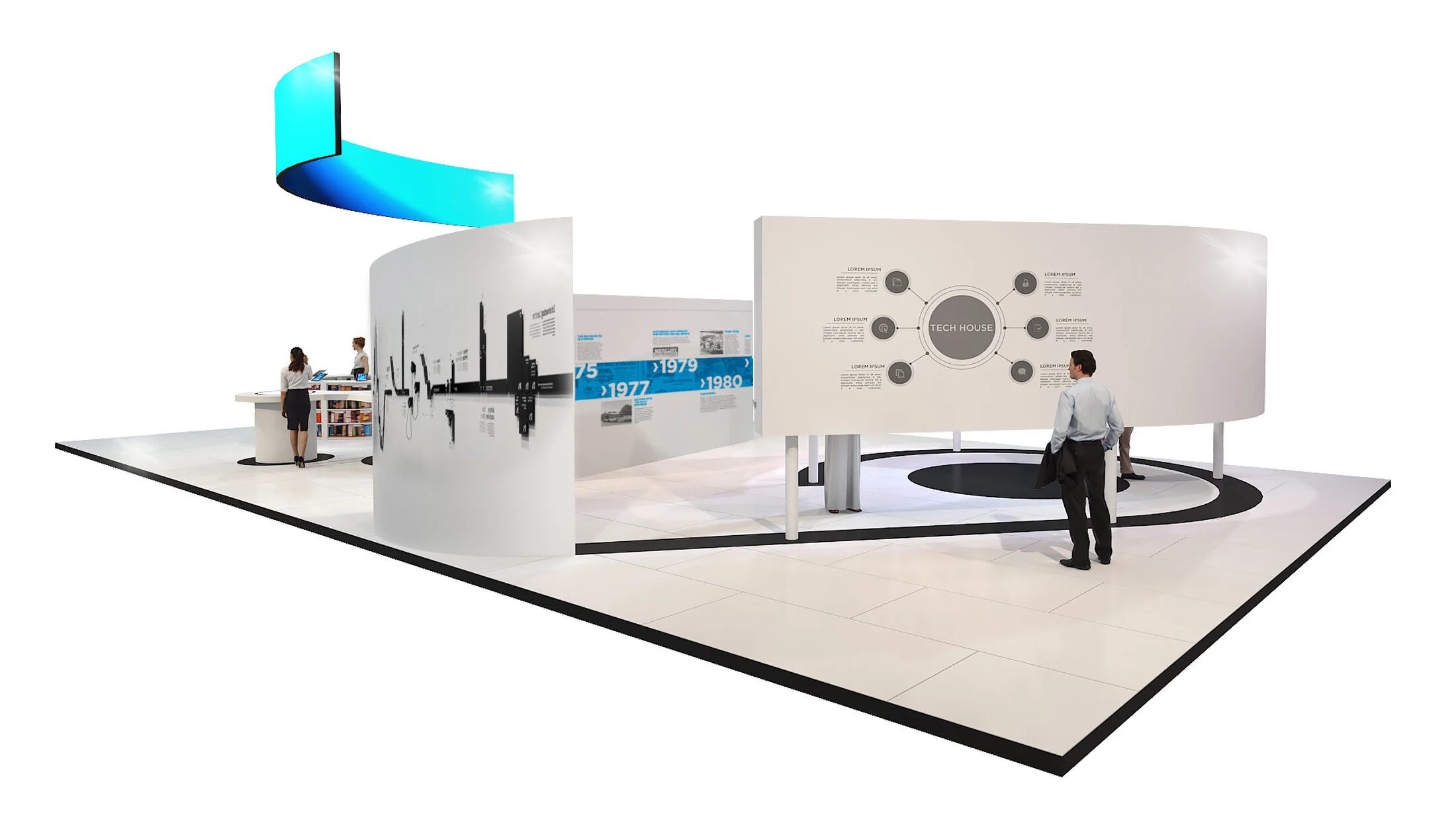Digital and eBooks exhibition, inspired by printing press shapes
