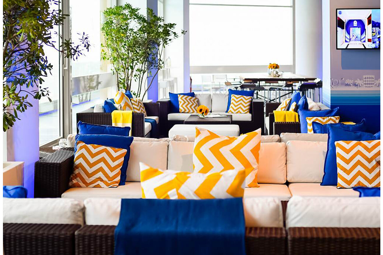 Yacht inspired decor for bright lounge space in Monaco