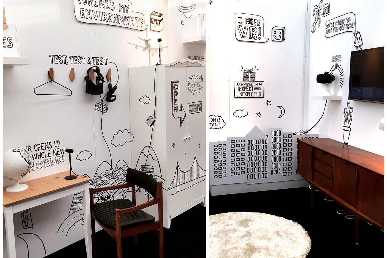 Illustrations and props create a storytelling environment