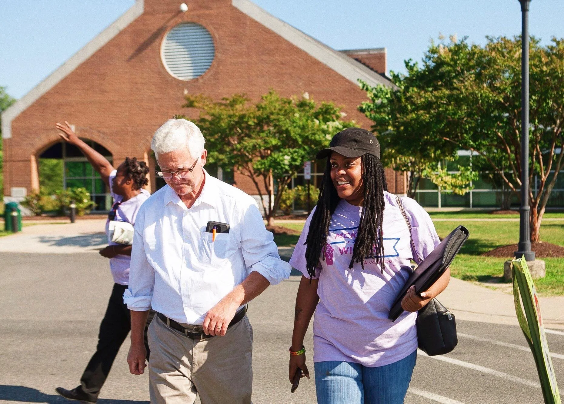 Mckayla walking with Pat Elder